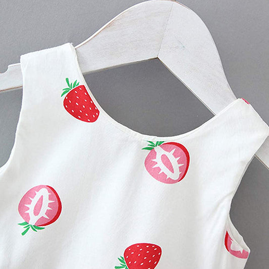 BabyGirl's Cotton White-Red Strawberry Designer Frocks & Dresses for Kids.