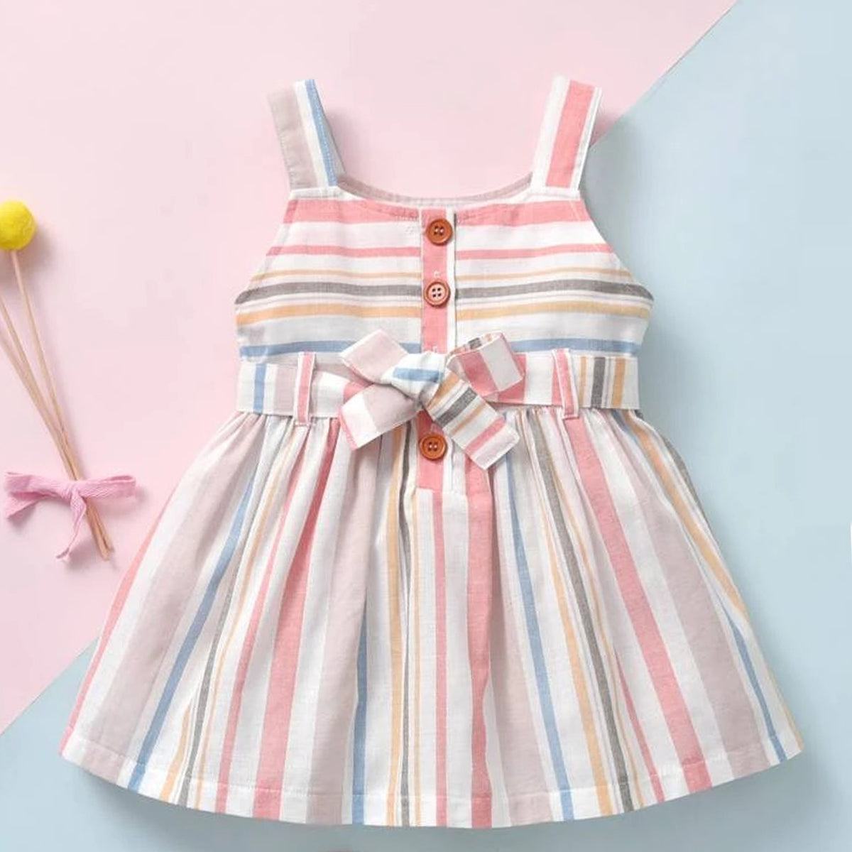 Kids Stylish Multicolor Lining Designer Midi Frock Dress for Baby Girl.
