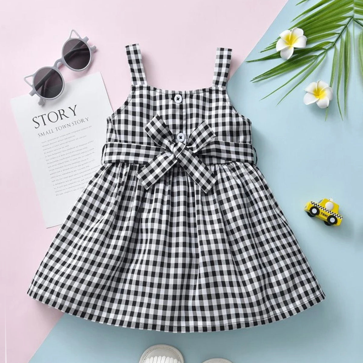Stylish Black_White Tunic Design Midi Frock Dress for Baby Girl.