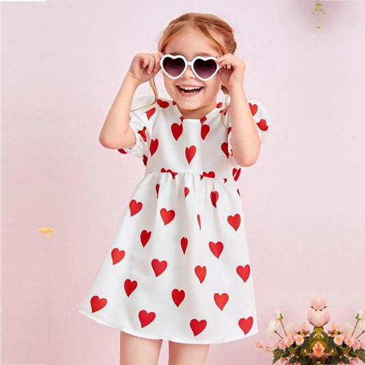 Kids New Fashion White_Heart Frock&Dress for Baby Girls.