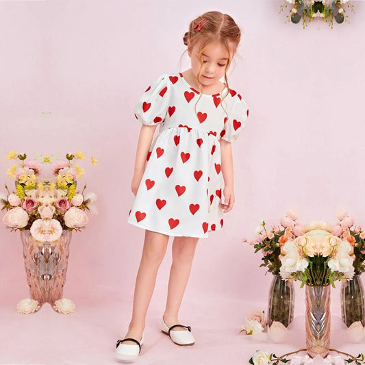 Kids New Fashion White_Heart Frock&Dress for Baby Girls.