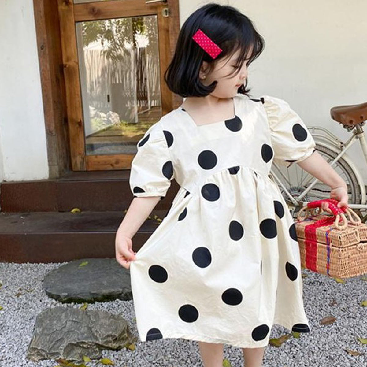 Stylish New Fashion Black Round Off_White Frock & Dress for Baby Girls.