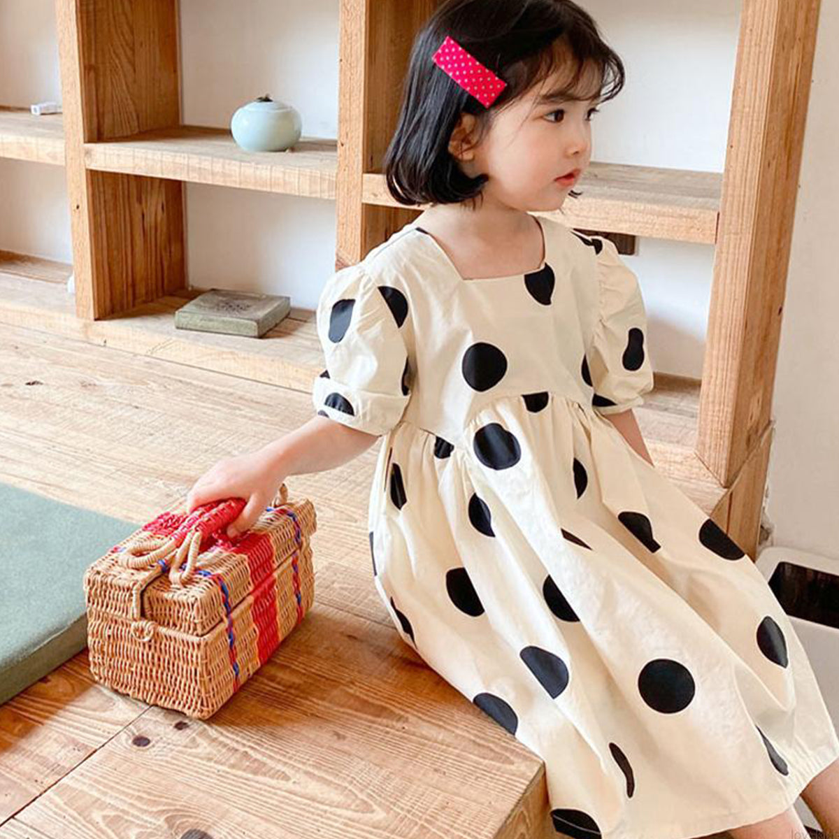 Stylish New Fashion Black Round Off_White Frock & Dress for Baby Girls.