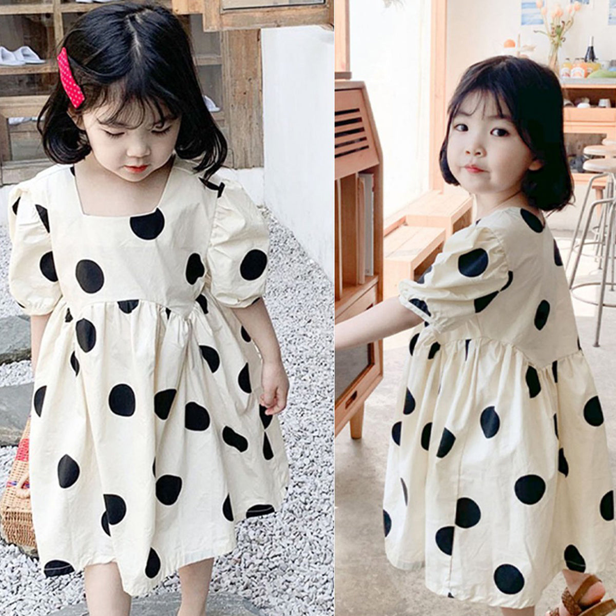 Stylish New Fashion Black Round Off_White Frock & Dress for Baby Girls.