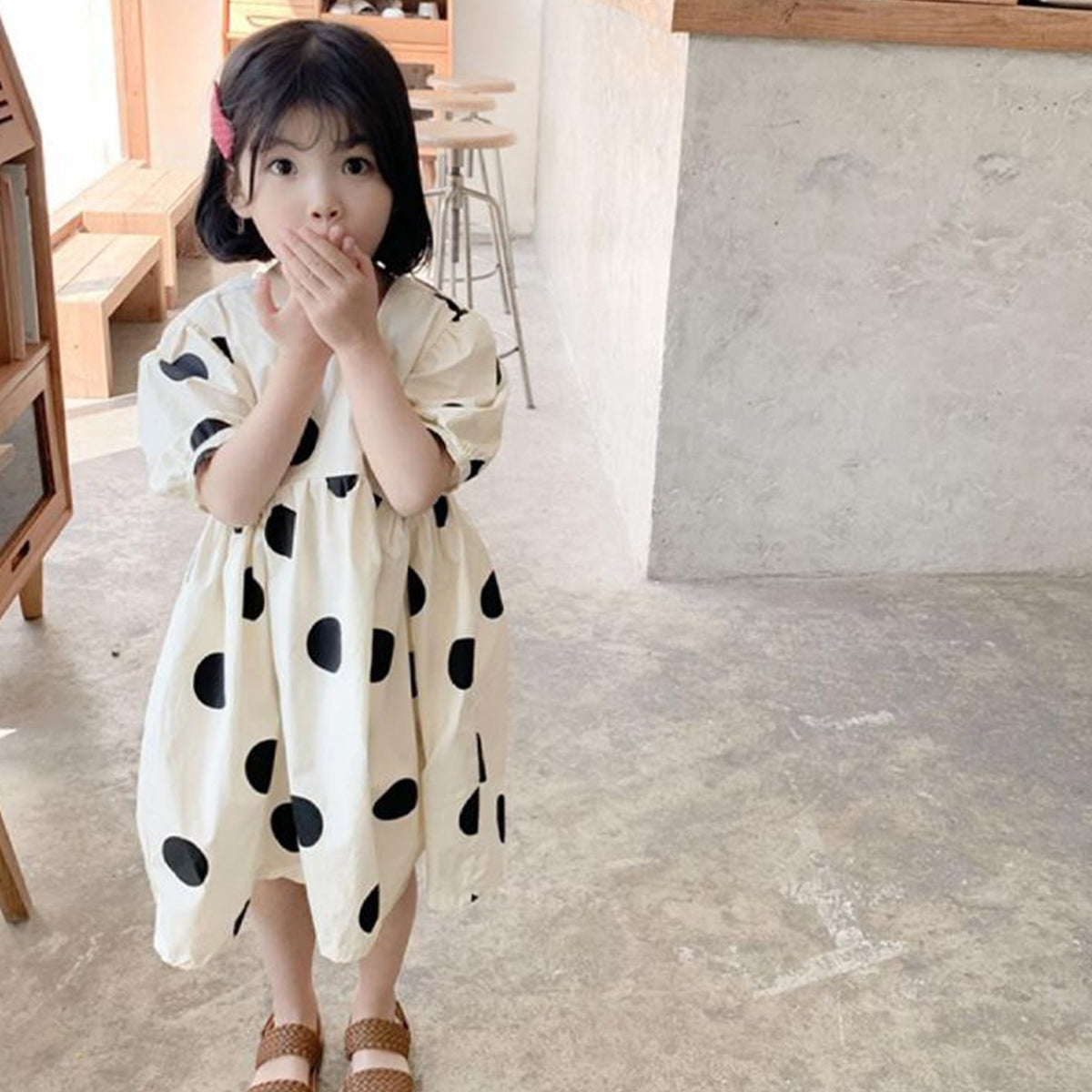 Stylish New Fashion Black Round Off_White Frock & Dress for Baby Girls.