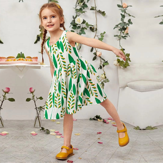 Stylish Colorfull Green Floral Designer Midi Frock_Dresses for Baby Girl.