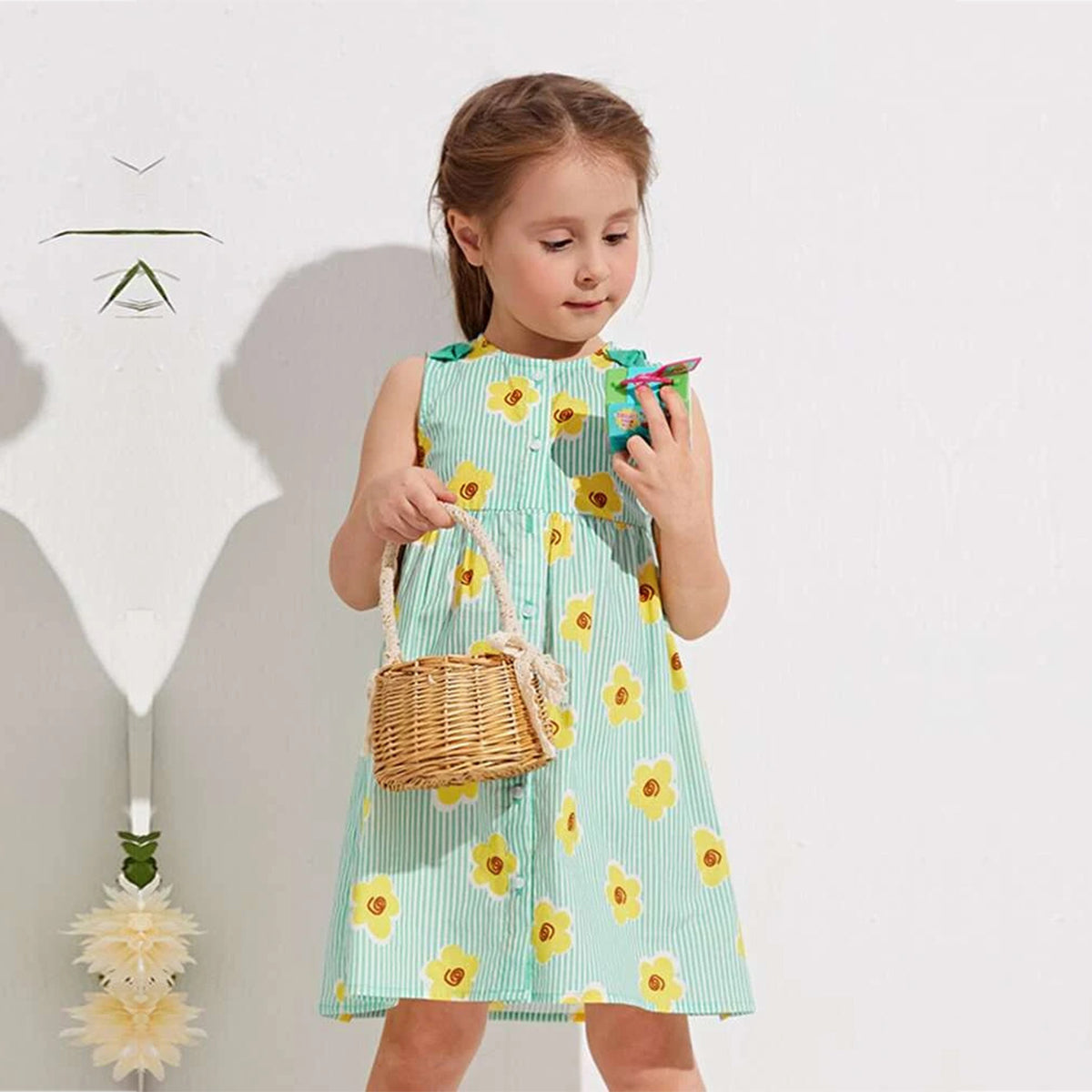 Princess BabyGirl's Colorfull Green Floral Designer Tunic Frock_Dresses for Baby Girl.