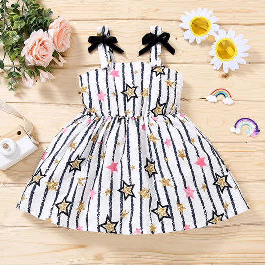 Babydoll Stylish Star Black Lining Multicolor Frocks & Dresses for Baby Girls.