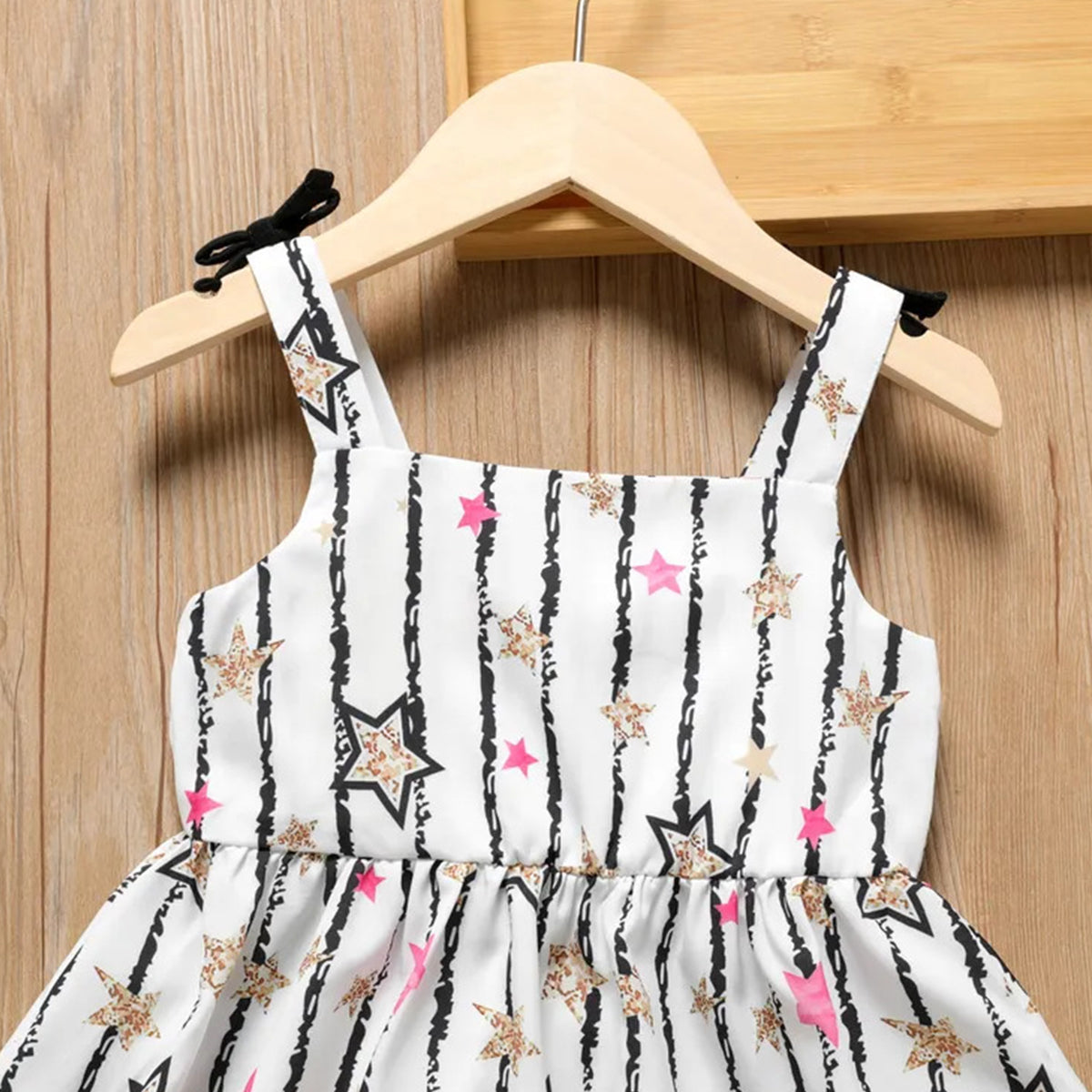 Babydoll Stylish Star Black Lining Multicolor Frocks & Dresses for Baby Girls.