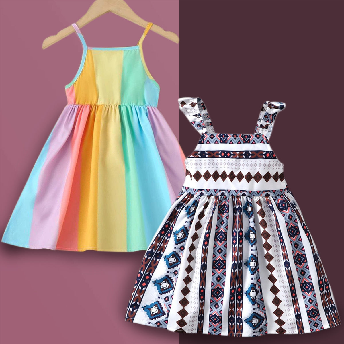 Princess BabyGirl's Stylish Multi Strip Designers Tunic Dresses_Frocks Combo for Baby Girls.