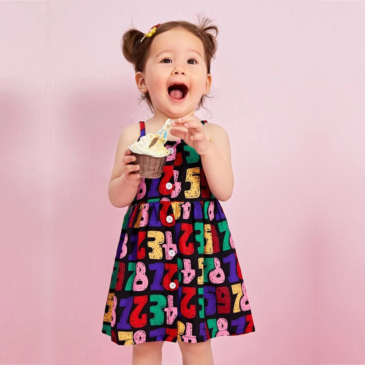 Princess BabyGirl Stylish Allover Letter Cami Cotton Frocks & Dresses for Kids.