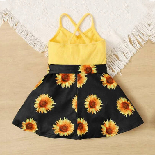 BabyGirl's Stylish Cotton Yellow SunFlower Cami Frocks & Dresses for Kids.