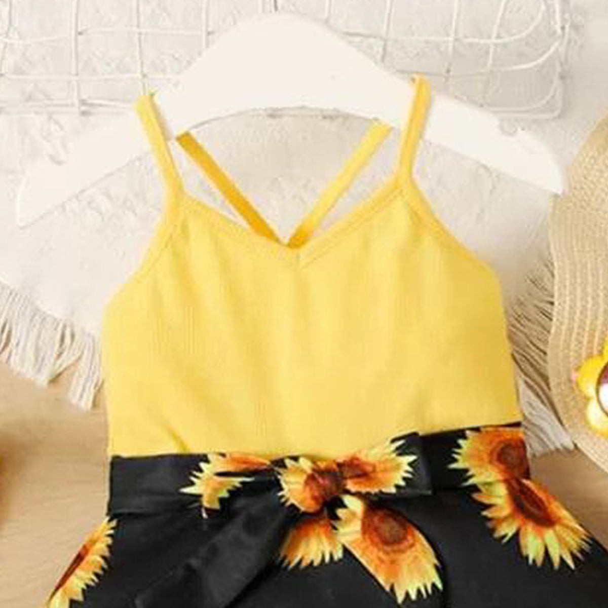 BabyGirl's Stylish Cotton Yellow SunFlower Cami Frocks & Dresses for Kids.