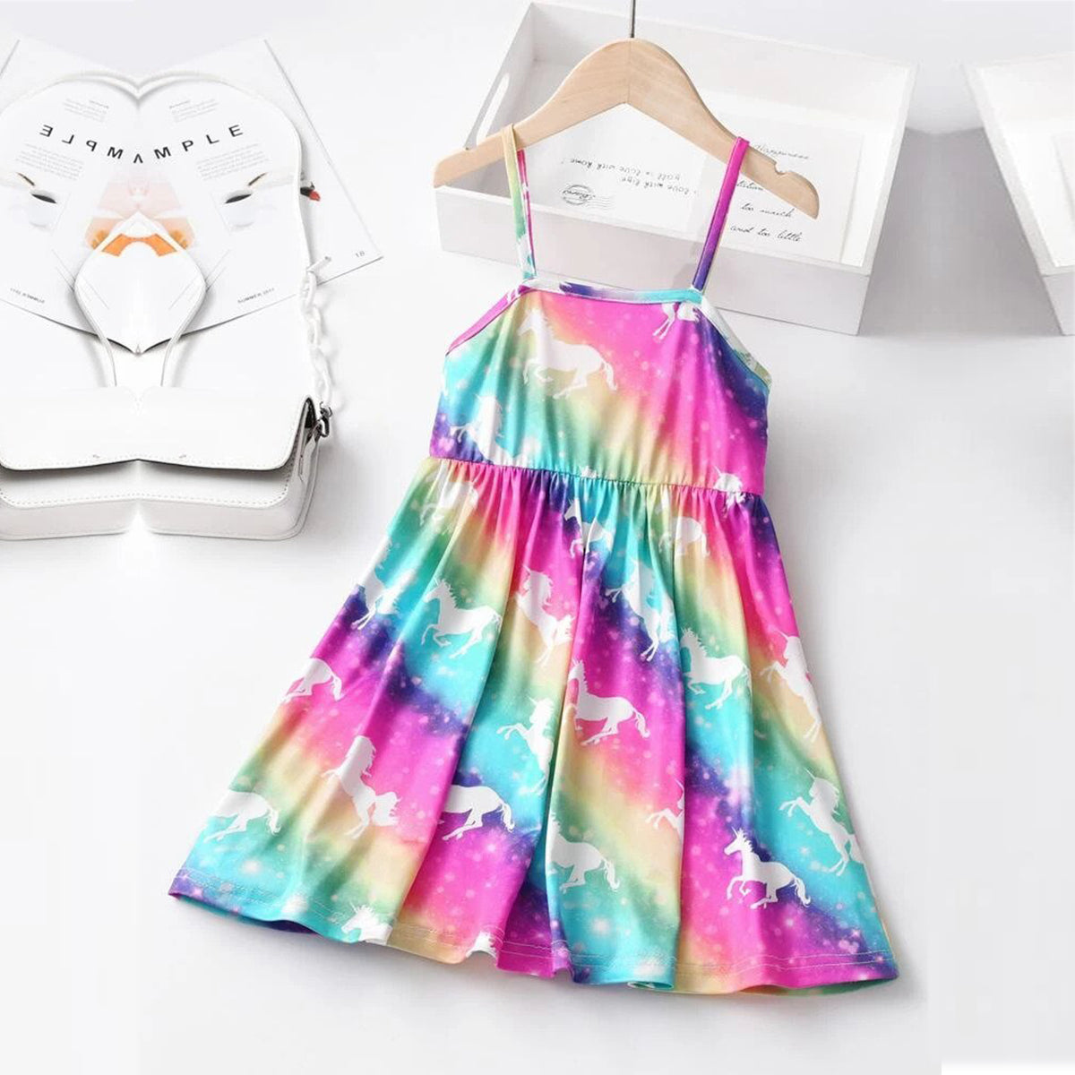 Princess BabyGirl's Multi Rainbow Designer Dresses_Frocks & Strip Lining Top And Shorts (Combo Pack Of 2) for Kids.