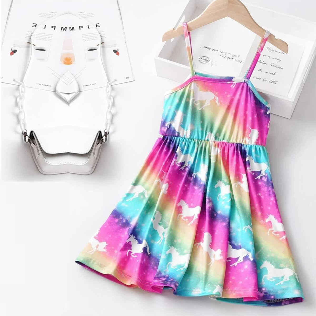 Stylish Omber Unicorn Tunic Design Midi Frock Dress for Baby Girl.
