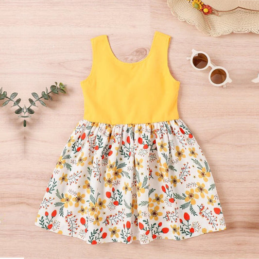 Toddler Girls Stylish Yellow Floral Designer Frocks for Baby Girl.