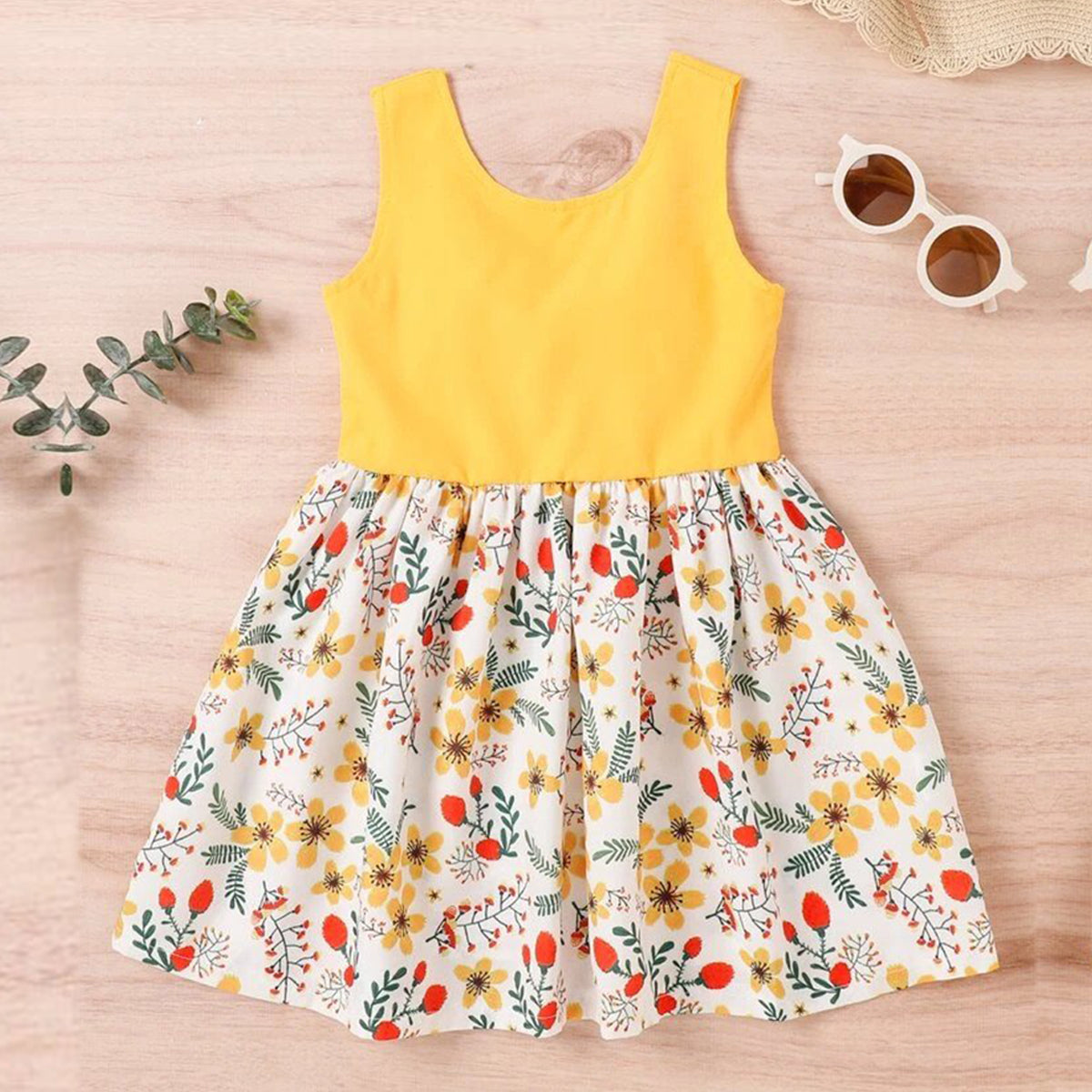 Toddler Girls Stylish Yellow Floral Designer Frocks for Baby Girl.