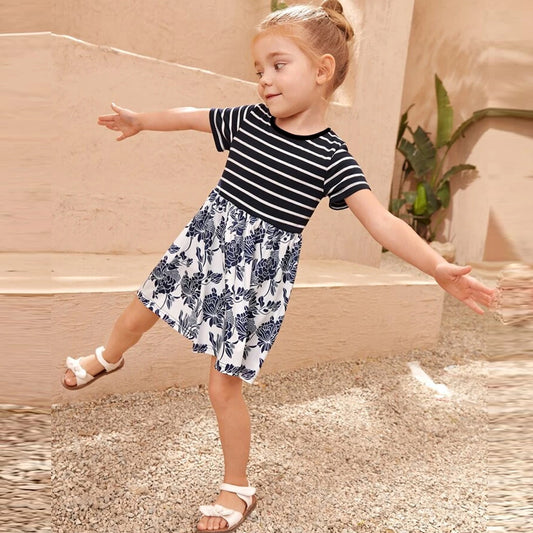 Toddler Babydoll Floral Striped Dresses & Frocks for Baby Girl.
