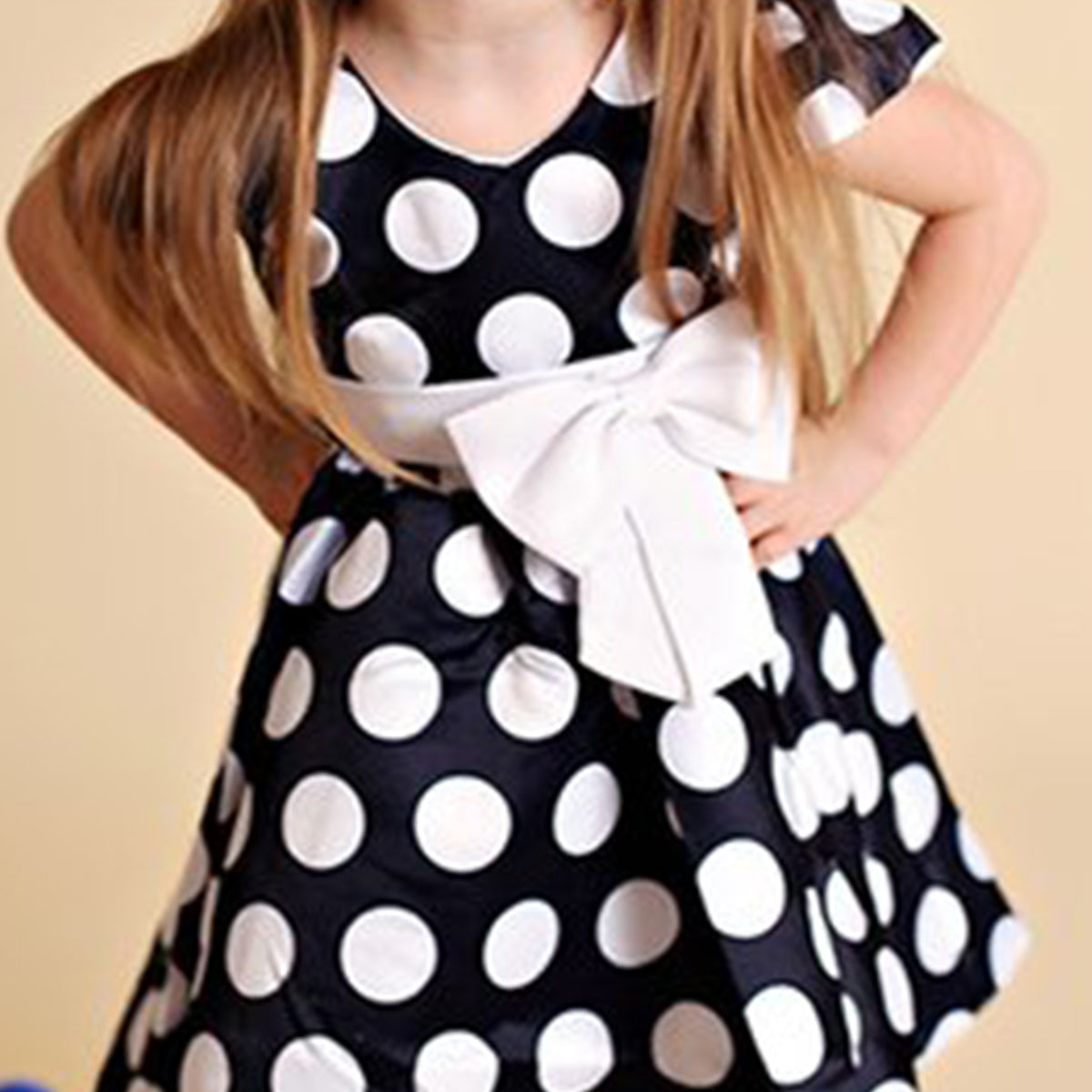 Toddler Girls Polka White_Black Dot Belted Designer Frocks for Baby Girl.