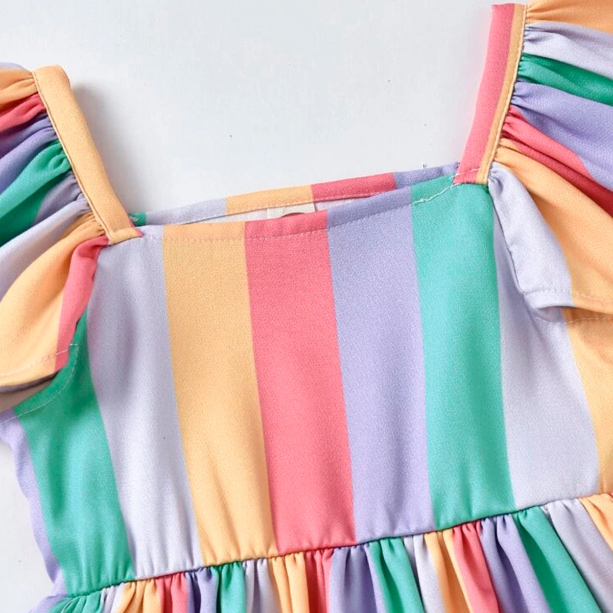 Babydoll Princess Rainbow Stripe Cap Designer Frocks for Baby Girl.