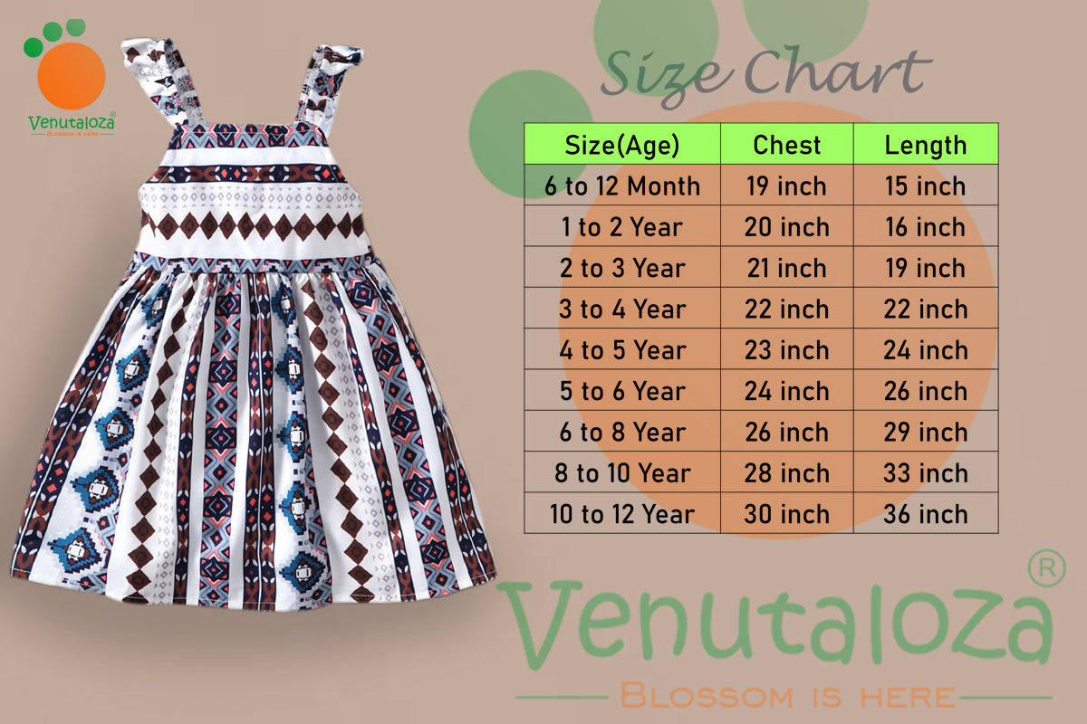 Princess Grometric Ruffle Trim Designer Frocks for Baby Girl.