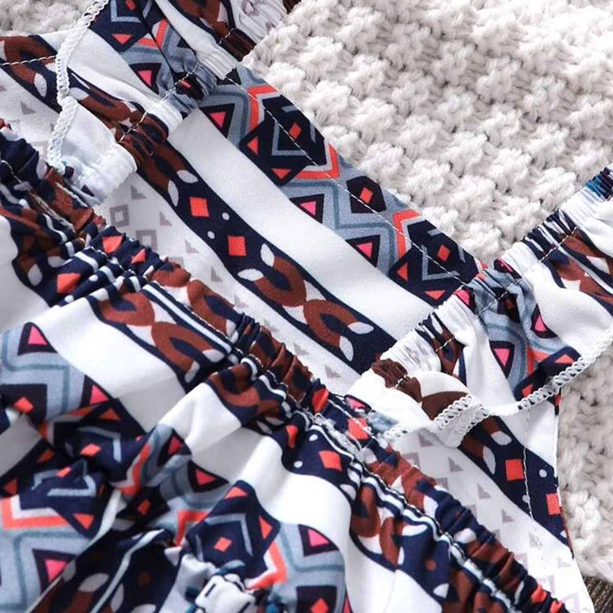 Princess Grometric Ruffle Trim Designer Frocks for Baby Girl.