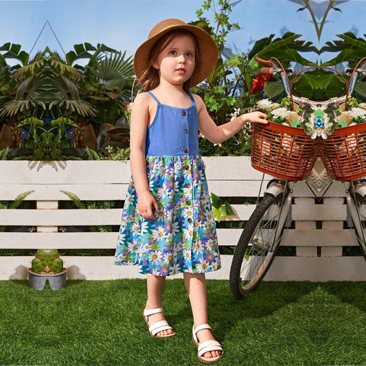 Venutaloza Baby girl Princess Floral Button Front Cami Designer Frocks for Baby Girl.