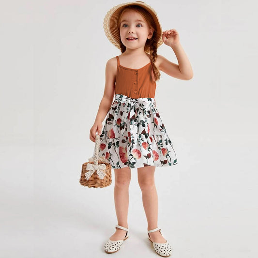 Toddler Girls 1pc Floral Button Front Dresses & Frocks for Baby Girl.