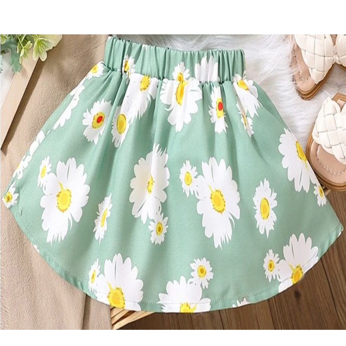 Crop Green Floral Skirt For Baby Girls.
