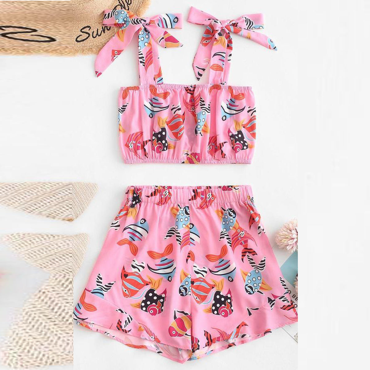 Venutaloza Babygirl Stylish Fish Deginer Pink Top & Short For Kids.