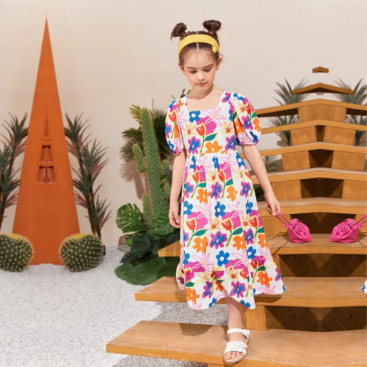 Venutaloza Girls Colorful Floral Ruffle Hem Tunic Dresses & Frocks for Baby Girl.