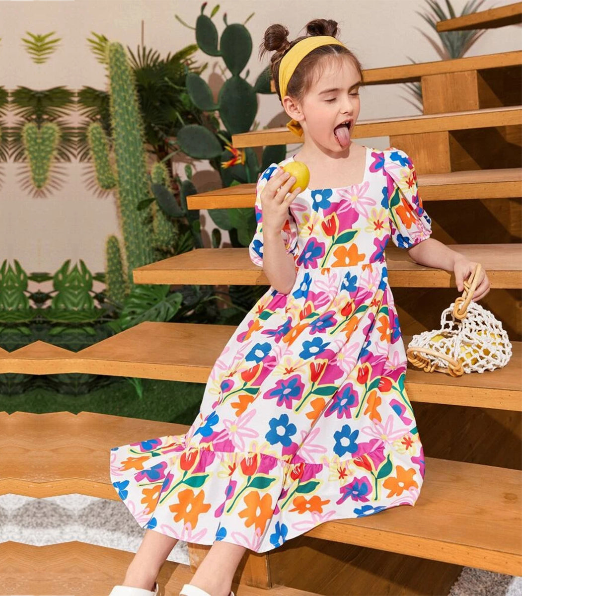 VENUTALOZA Girls Colorful Floral Ruffle Hem Tunic Dresses & Frocks for Baby Girl.