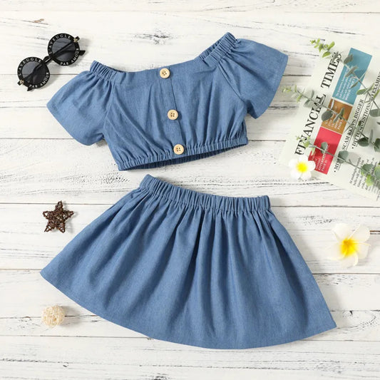 Stylish Crop Cami Top & Ditsy Layered Skirt Set For Baby Girls.