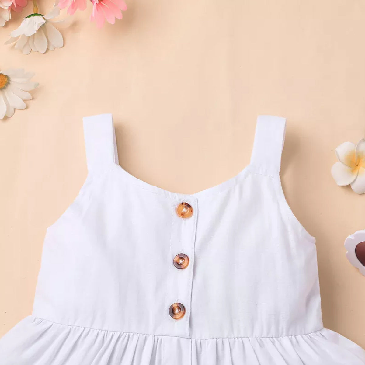 Toddler Girls Stylish Ruffle Hem Fake Button Deginer Frock & Dresses for BabyGirls.