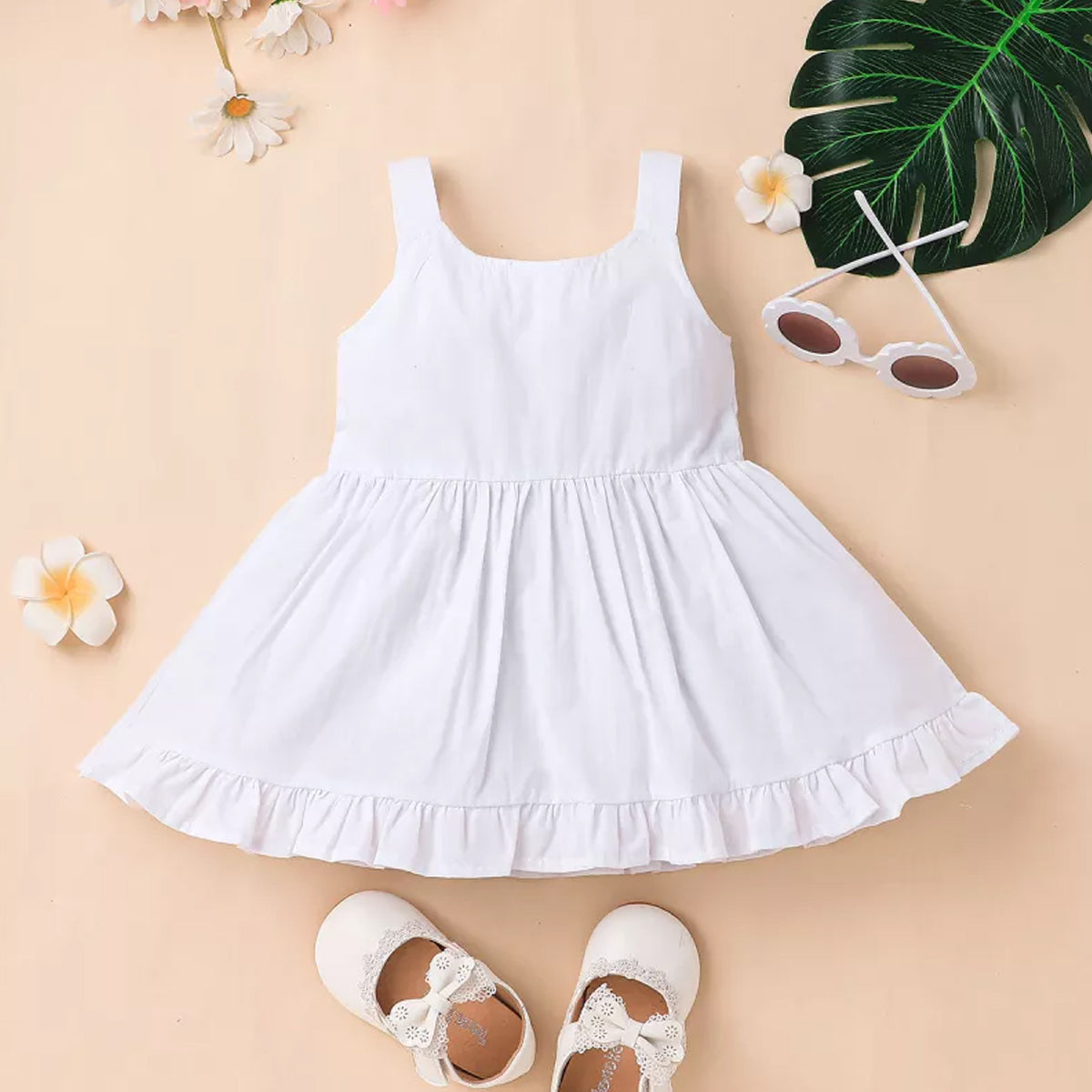 Toddler Girls Stylish Ruffle Hem Fake Button Deginer Frock & Dresses for BabyGirls.