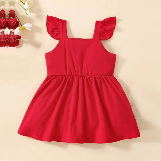 BabyGirl's Cotton Designer Ruffle Trim Button Frocks & Dresses for Kids.