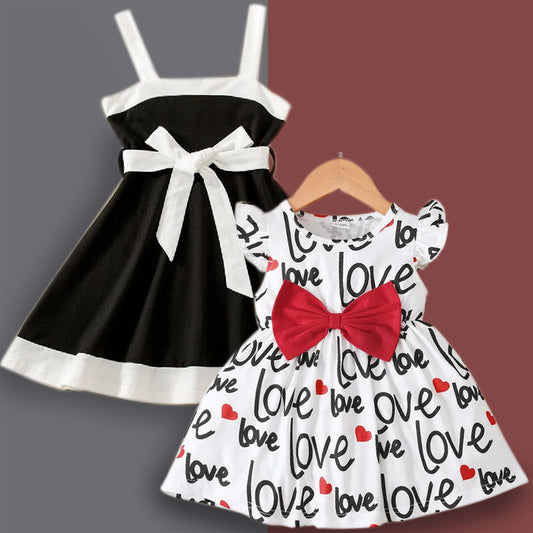 BabyGirl Princess New Black White Belted & Write Love Tunic Dresses Combo Packfor Baby Girls.