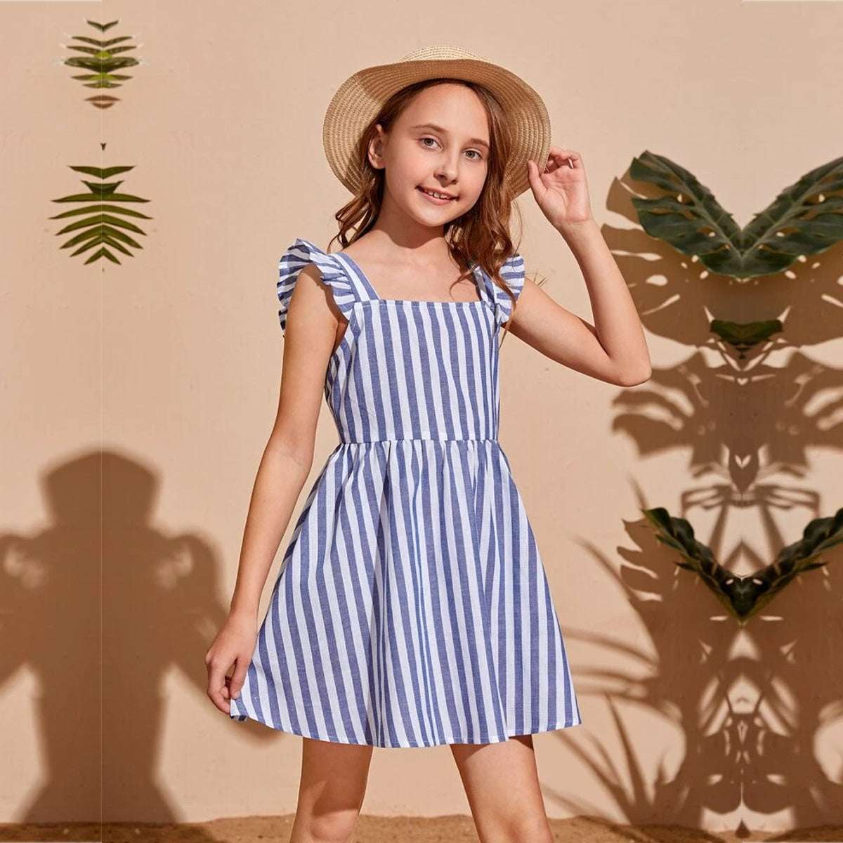 Venutaloza Babydoll Striped Tied Backless Ruffle Trim Designer Frocks & Dresses for Baby Girl.