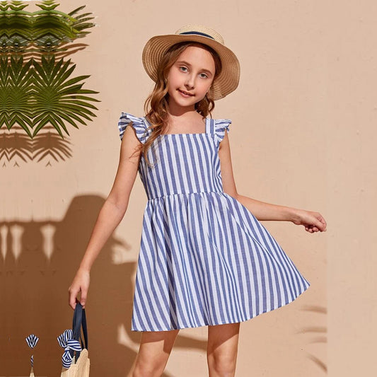 Venutaloza Babydoll Striped Tied Backless Ruffle Trim Designer Frocks & Dresses for Baby Girl.