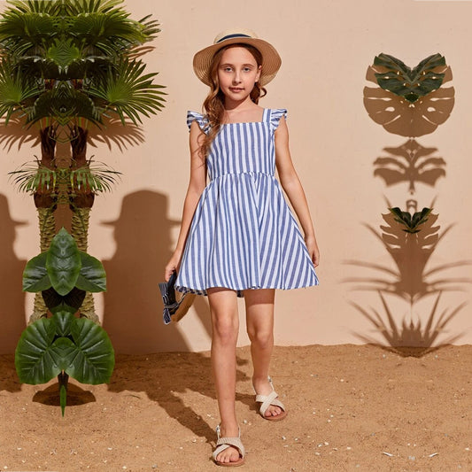 Venutaloza Babydoll Striped Tied Backless Ruffle Trim Designer Frocks & Dresses for Baby Girl.