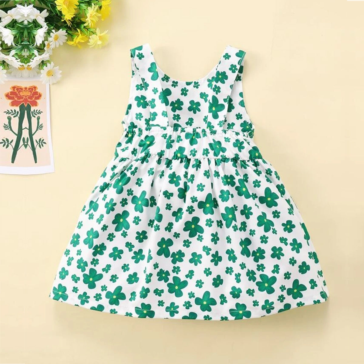 BabyGirl's Cotton Green Floral Frocks & Dresses for Kids.