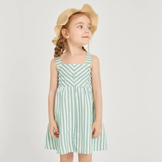 BabyGirl's Cotton Green Striped Cami Frocks & Dresses for Kids.