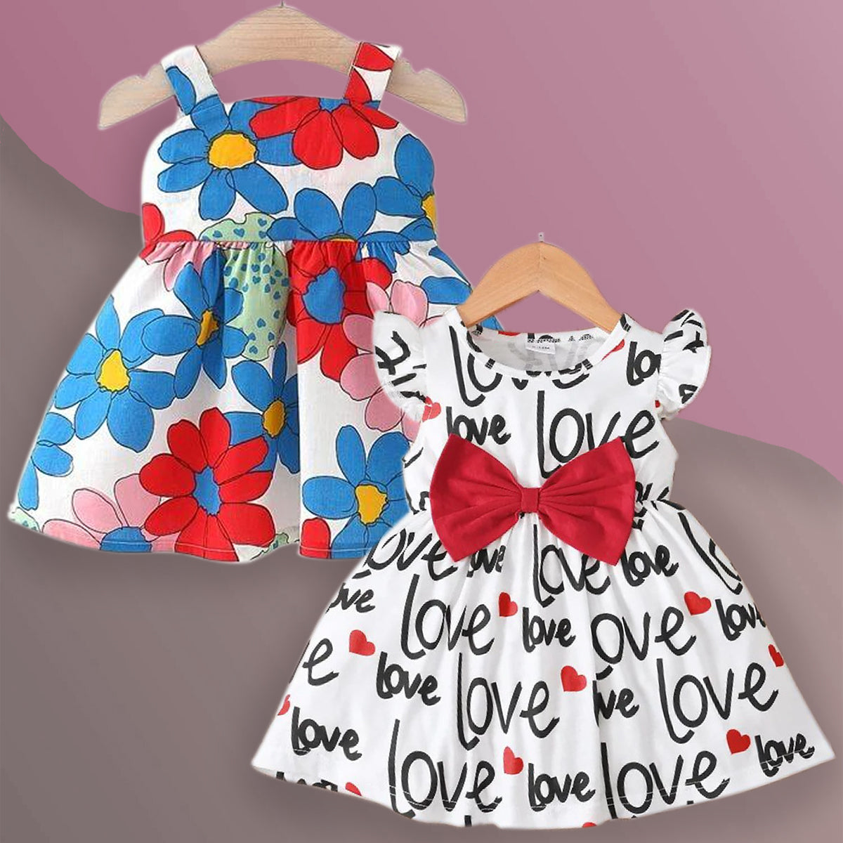 BabyGirl's Stylish Bold Multicolor & Love Letter Tunic Dresses_Frocks Combo for Kids.