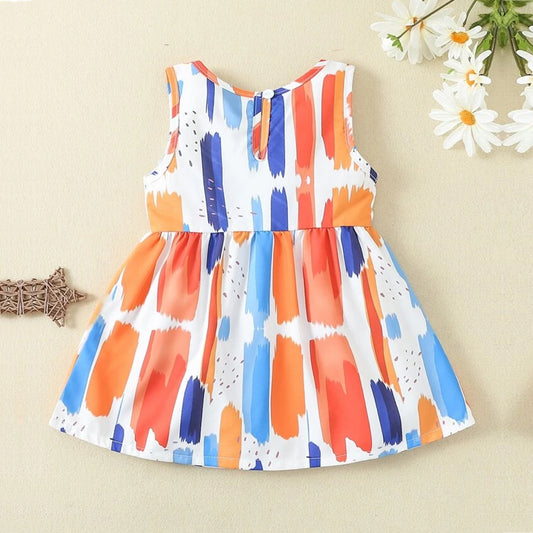 Babygirl's Brush Print Keyhole Designer Frocks & Dresses for Kids.