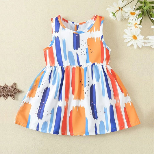 Babygirl's Brush Print Keyhole Designer Frocks & Dresses for Kids.