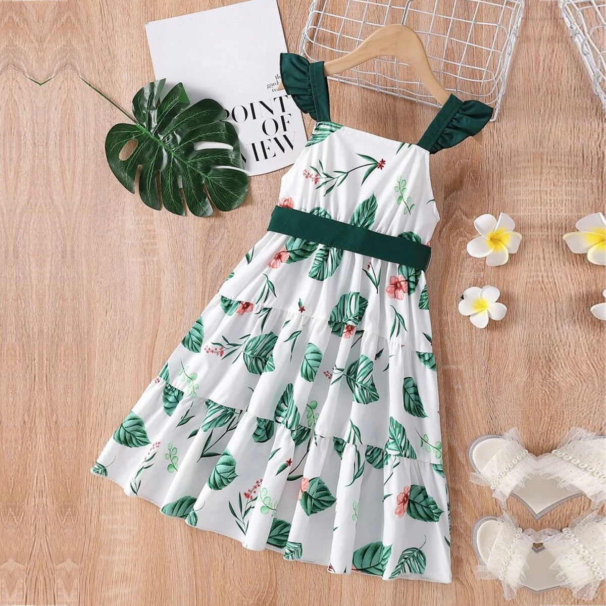 Kids Stylish Green Floral Designer Supar Soft Frock & Dresses for Baby Girl.