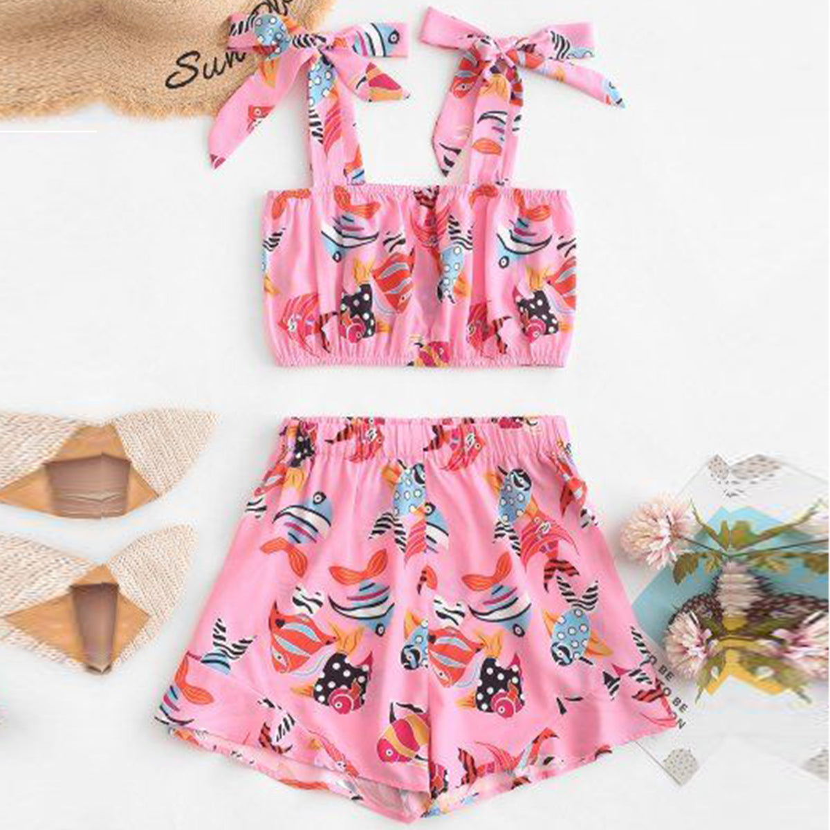 Venutaloza Babygirl Stylish Fish Deginer Pink Top & Short For Kids.