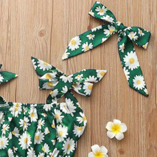 Kids Ditsy Floral Crop Cami Top & Frilled Skirt Set For Baby Girls