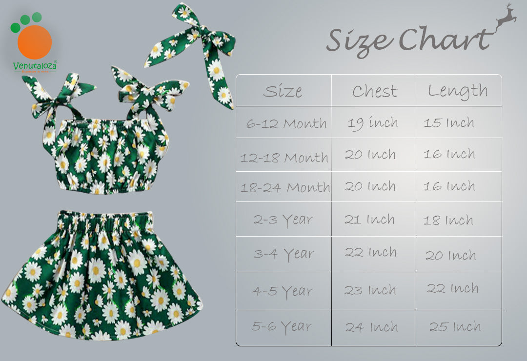 Kids Ditsy Floral Crop Cami Top & Frilled Skirt Set For Baby Girls