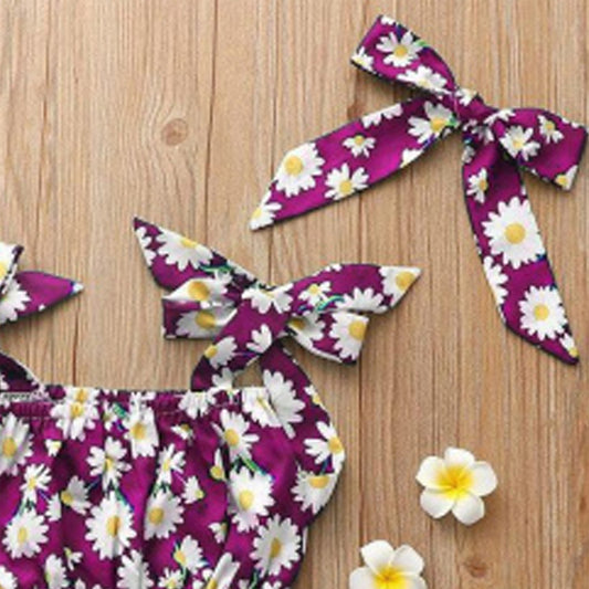 Floral Print Tie Front Top and Skirt Set For Baby Girls.